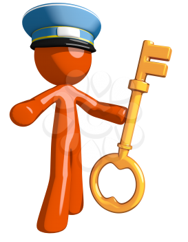 Orange Man postal mail worker  Holding Key