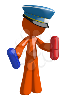 Orange Man postal mail worker  Holding Pills