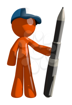 Orange Man postal mail worker  Holding Giant Pen