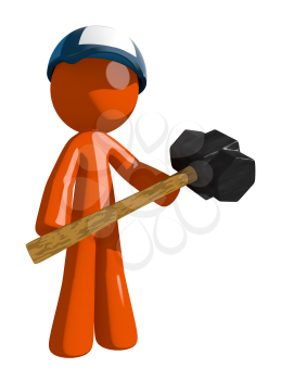 Orange Man postal mail worker  Man Holding Giant Sledge Hammer