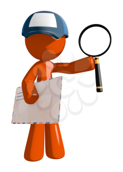 Orange Man postal mail worker  With Envelope and Magnifying Glass