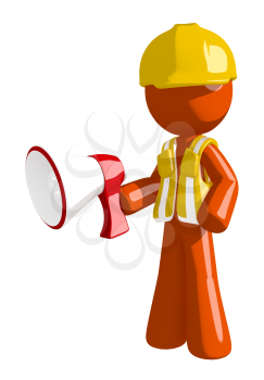 Orange Man Construction Worker  Holding Megaphone