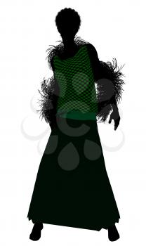 Royalty Free Clipart Image of a Woman in a Feather Boa