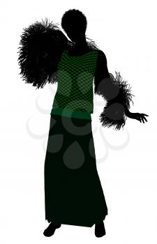 Royalty Free Clipart Image of a Woman in a Feather Boa