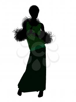 Royalty Free Clipart Image of a Woman in a Feather Boa