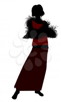 Royalty Free Clipart Image of a Woman in a Long Skirt With a Boa