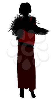 Royalty Free Clipart Image of a Woman in a Long Skirt With a Boa