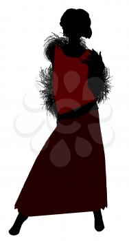 Royalty Free Clipart Image of a Woman in a Long Skirt With a Boa