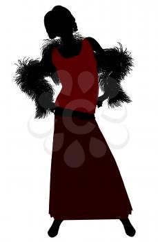 Royalty Free Clipart Image of a Woman in a Long Skirt With a Boa