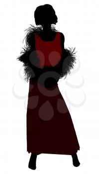 Royalty Free Clipart Image of a Woman in a Long Skirt With a Boa