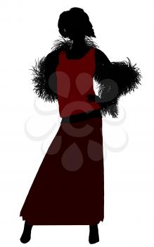 Royalty Free Clipart Image of a Woman in a Long Skirt With a Boa