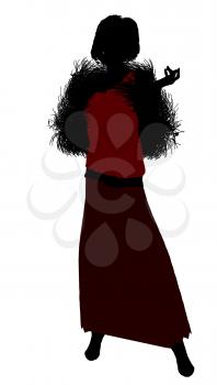 Royalty Free Clipart Image of a Woman in a Long Skirt With a Boa