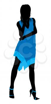 Royalty Free Clipart Image of a Woman in a Blue Dress