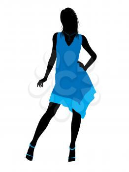 Royalty Free Clipart Image of a Woman in a Blue Dress