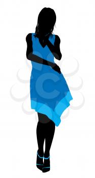 Royalty Free Clipart Image of a Woman in a Blue Dress