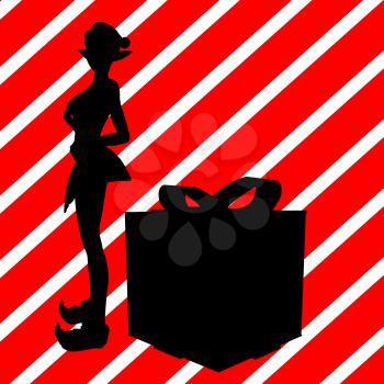 Royalty Free Clipart Image of an Elf With a Gift