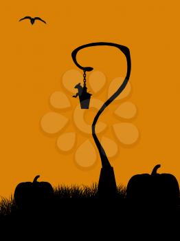 A  black halloween illustration silhouette on an orange background