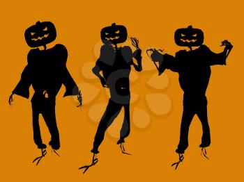 Royalty Free Clipart Image of Three Jack-o-Lanterns