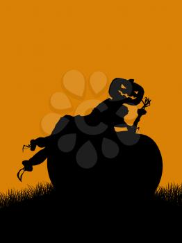 Royalty Free Clipart Image of a Jack-o-Lantern Scarecrow