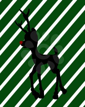 Royalty Free Clipart Image of Rudolph on a Green Striped Background