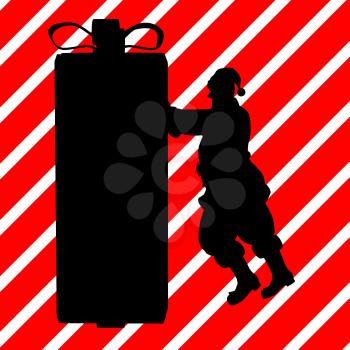 Royalty Free Clipart Image of Santa Pushing a Big Container