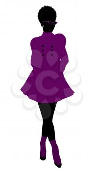 Royalty Free Clipart Image of a Girl in a Purple Coat