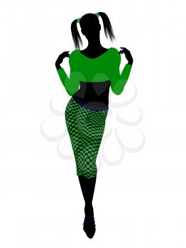 Royalty Free Clipart Image of a Girl in Funky Green Clothes