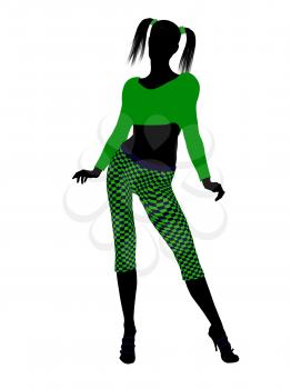 Royalty Free Clipart Image of a Girl in Funky Green Clothes