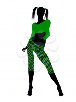 Royalty Free Clipart Image of a Girl in Funky Green Clothes