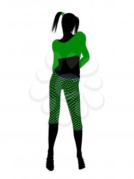 Royalty Free Clipart Image of a Girl in Funky Green Clothes