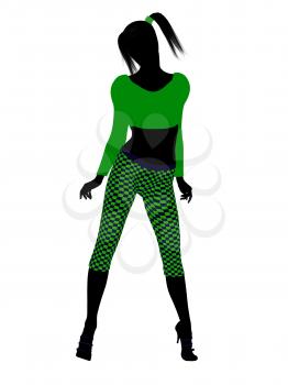 Royalty Free Clipart Image of a Girl in Funky Green Clothes