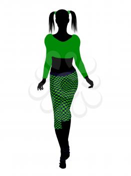 Royalty Free Clipart Image of a Girl in Funky Green Clothes