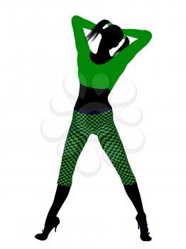 Royalty Free Clipart Image of a Girl in Funky Green Clothes