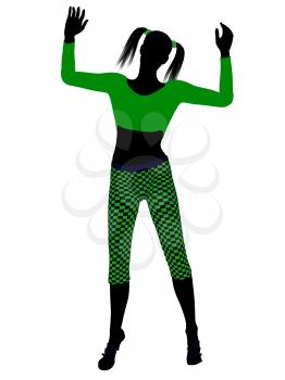 Royalty Free Clipart Image of a Girl in Funky Green Clothes