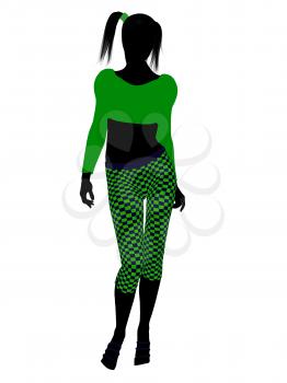 Royalty Free Clipart Image of a Girl in Funky Green Clothes