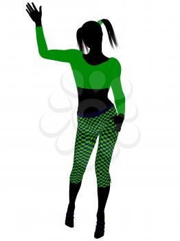 Royalty Free Clipart Image of a Girl in Funky Green Clothes