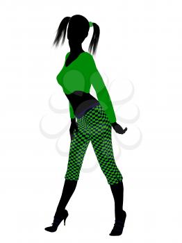 Royalty Free Clipart Image of a Girl in Funky Green Clothes