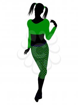 Royalty Free Clipart Image of a Girl in Funky Green Clothes