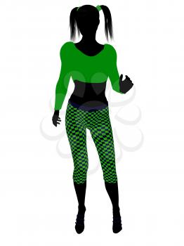 Royalty Free Clipart Image of a Girl in Funky Green Clothes