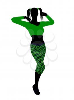 Royalty Free Clipart Image of a Girl in Funky Green Clothes