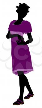 Royalty Free Clipart Image of a Girl in a Purple Dress