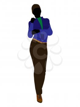 Royalty Free Clipart Image of a Woman in a Blue Jacket