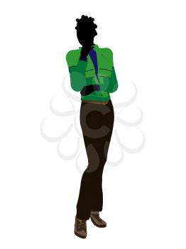 Royalty Free Clipart Image of a Woman in a Green Jacket