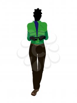 Royalty Free Clipart Image of a Woman in a Green Jacket