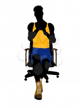 Royalty Free Clipart Image of a Basketball Player in a Chair