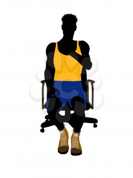 Royalty Free Clipart Image of a Basketball Player in a Chair