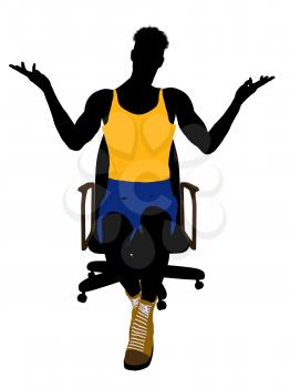 Royalty Free Clipart Image of a Basketball Player in a Chair