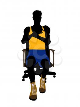 Royalty Free Clipart Image of a Basketball Player in a Chair