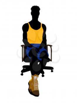 Royalty Free Clipart Image of a Basketball Player in a Chair