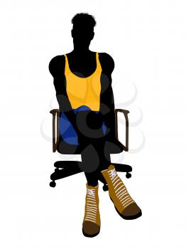 Royalty Free Clipart Image of a Basketball Player in a Chair